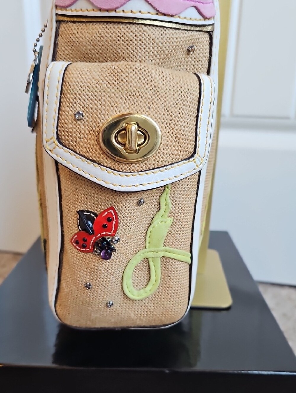 Coach 2005 Vintage Hamptons Limited Edition Ladybug Straw Applique Boxy Tote - Picture 5 of 15